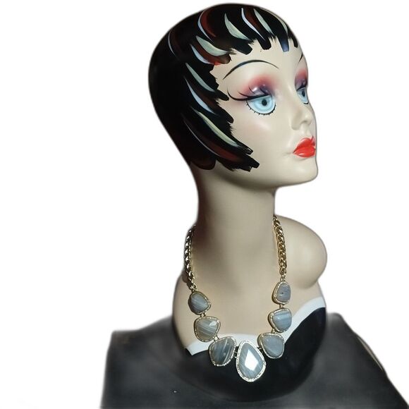 Banana Republic Gray Agate Statement Bib Necklace Gold Tone - Picture 1 of 9